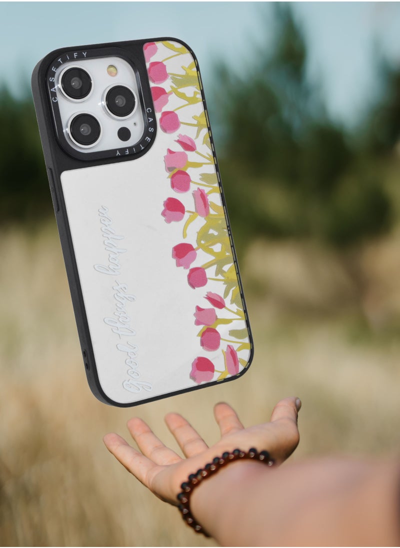 Casetify iPhone 14 Pro Cover Floral Design Hard Phone Case Tempered Glass Back Cover  - Image 3