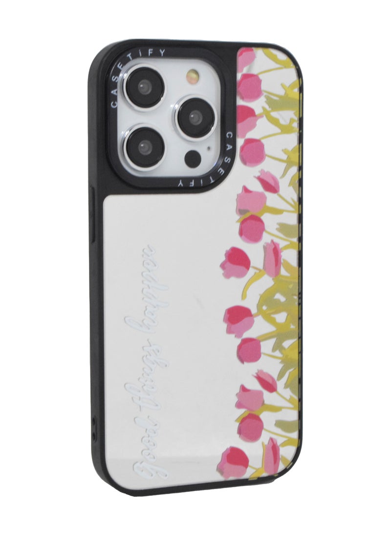 Casetify iPhone 14 Pro Cover Floral Design Hard Phone Case Tempered Glass Back Cover  - Image 1