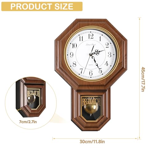 KANEODOT Pendulum Wall Clock Battery Operated Imitation Wood Plastic Regulator Clock with PendulumVintage Decorative Wall Clocks for Living RoomFarmhouseOfficeBedroomKitchenWall Decor - Image 3