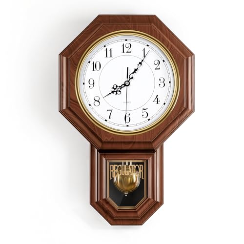 KANEODOT Pendulum Wall Clock Battery Operated Imitation Wood Plastic Regulator Clock with PendulumVintage Decorative Wall Clocks for Living RoomFarmhouseOfficeBedroomKitchenWall Decor - Image 1