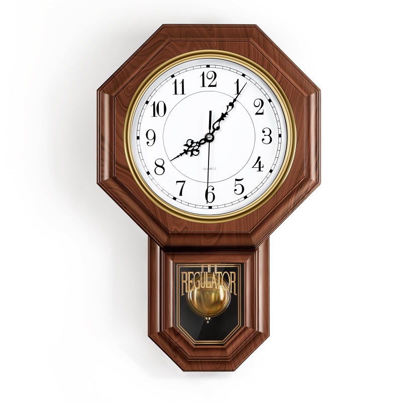 KANEODOT Pendulum Wall Clock Battery Operated Imitation Wood Plastic Regulator Clock with PendulumVintage Decorative Wall Clocks for Living RoomFarmhouseOfficeBedroomKitchenWall Decor - Image 2