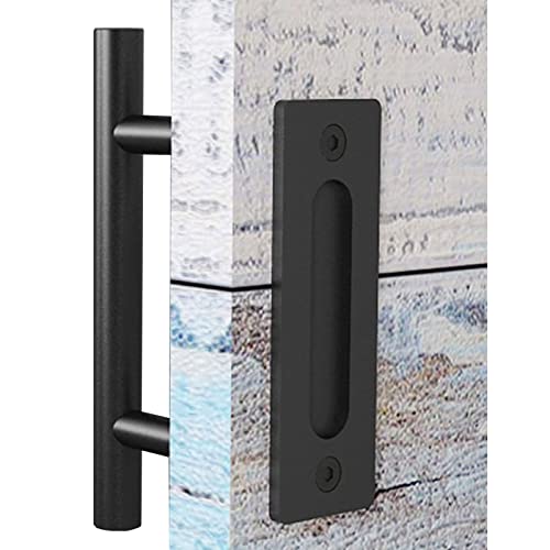 EaseLife 10" Sliding Barn Door Handles and Pulls, Rustic Double Sided Hardware Set, Heavy Duty, Matte Black Powder Coated Finish, Easy Install - Image 1