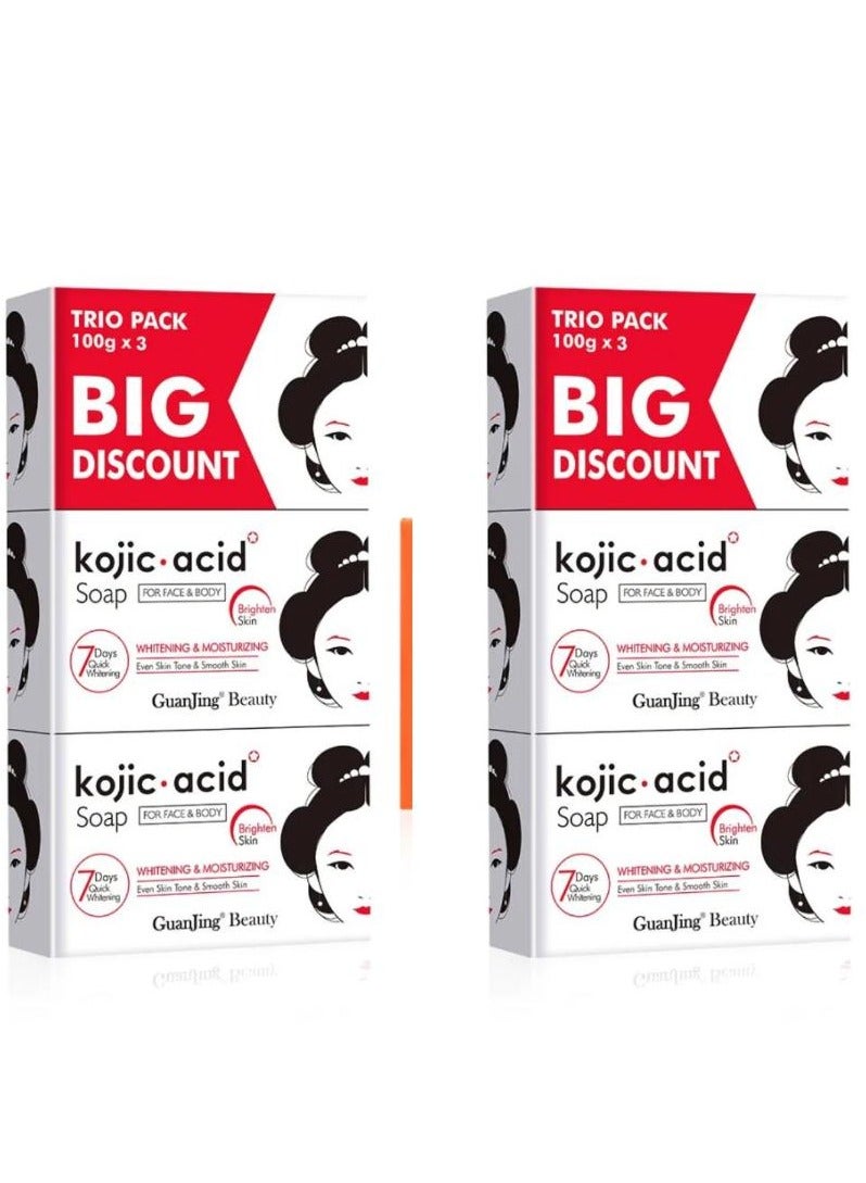 جوانجينج صابون حمض الكوجيك يستخدم لتبييض وترطيب الوجه والجسم وتوحيد لون البشرة، تبييض سريع لمدة 7 أيام، صابون حمض الكوجيك 100 *3 جم، قطعتان - Image 1