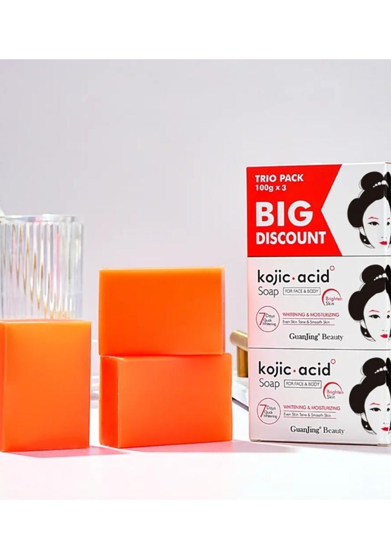 جوانجينج صابون حمض الكوجيك يستخدم لتبييض وترطيب الوجه والجسم وتوحيد لون البشرة، تبييض سريع لمدة 7 أيام، صابون حمض الكوجيك 100 *3 جم، قطعتان - Image 2