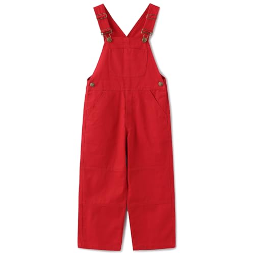 GRANDWISH Boys Canvas Bib Overalls Kids Red Overalls Size 12 - Image 1