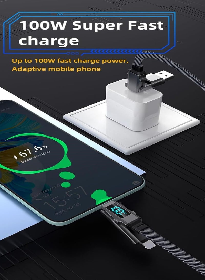 انسجام كابل شحن سريع 4 في 1 بطول 1 متر مع شاشة عرض الطاقة USB-C إلى Lightning Type-C وMicro USB شاحن متعدد مضفر من النايلون المتين - Image 3