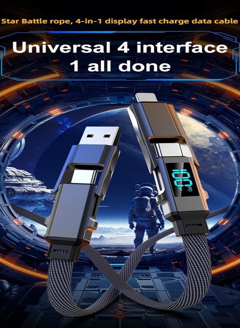 انسجام كابل شحن سريع 4 في 1 بطول 1 متر مع شاشة عرض الطاقة USB-C إلى Lightning Type-C وMicro USB شاحن متعدد مضفر من النايلون المتين - Image 4