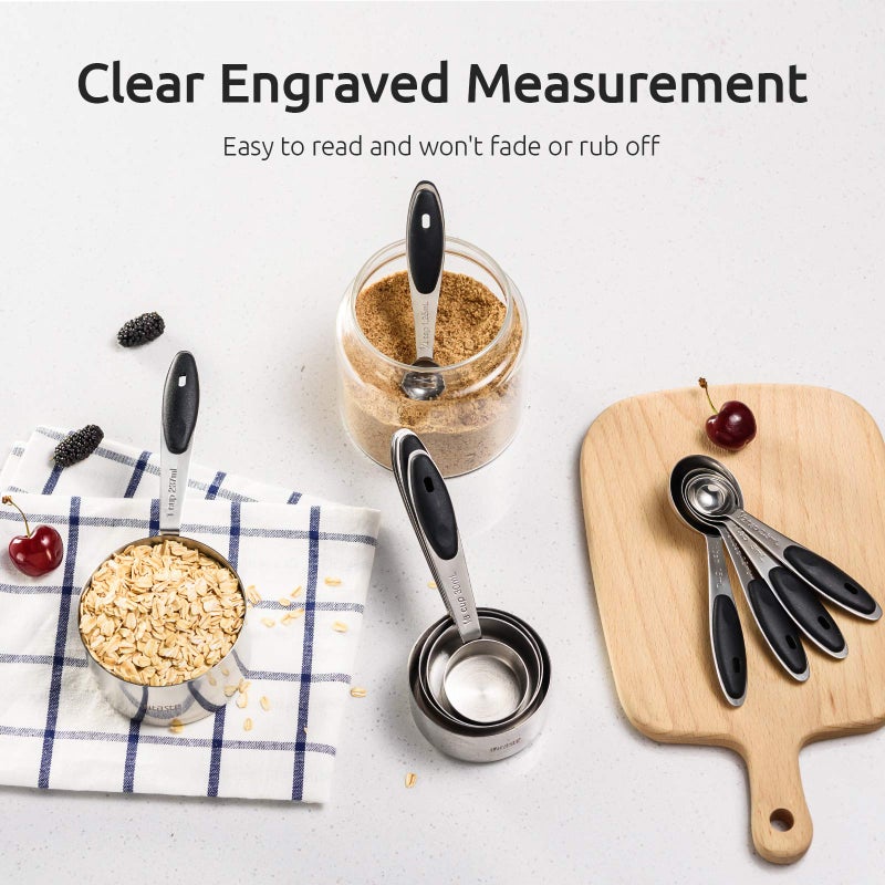 U-Taste Measuring Cups : U-Taste 18/8 Stainless Steel Measuring Cups and Spoons Set of 10 Piece, Upgraded Thickness Handle(Black) - Image 4
