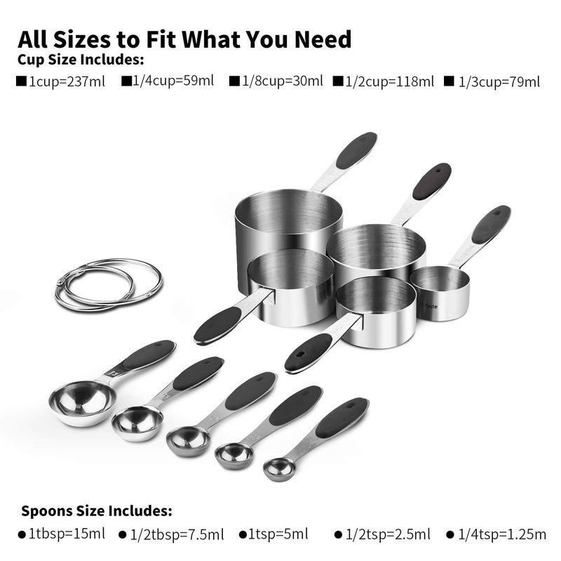 U-Taste Measuring Cups : U-Taste 18/8 Stainless Steel Measuring Cups and Spoons Set of 10 Piece, Upgraded Thickness Handle(Black) - Image 2