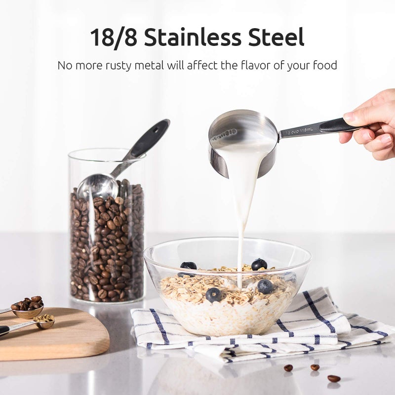 U-Taste Measuring Cups : U-Taste 18/8 Stainless Steel Measuring Cups and Spoons Set of 10 Piece, Upgraded Thickness Handle(Black) - Image 3