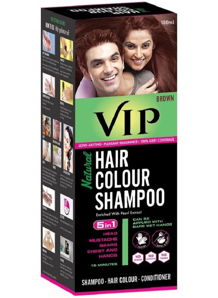 VIP 5-In-1 Shampoo Hair Colour Brown 180ml - Image 1