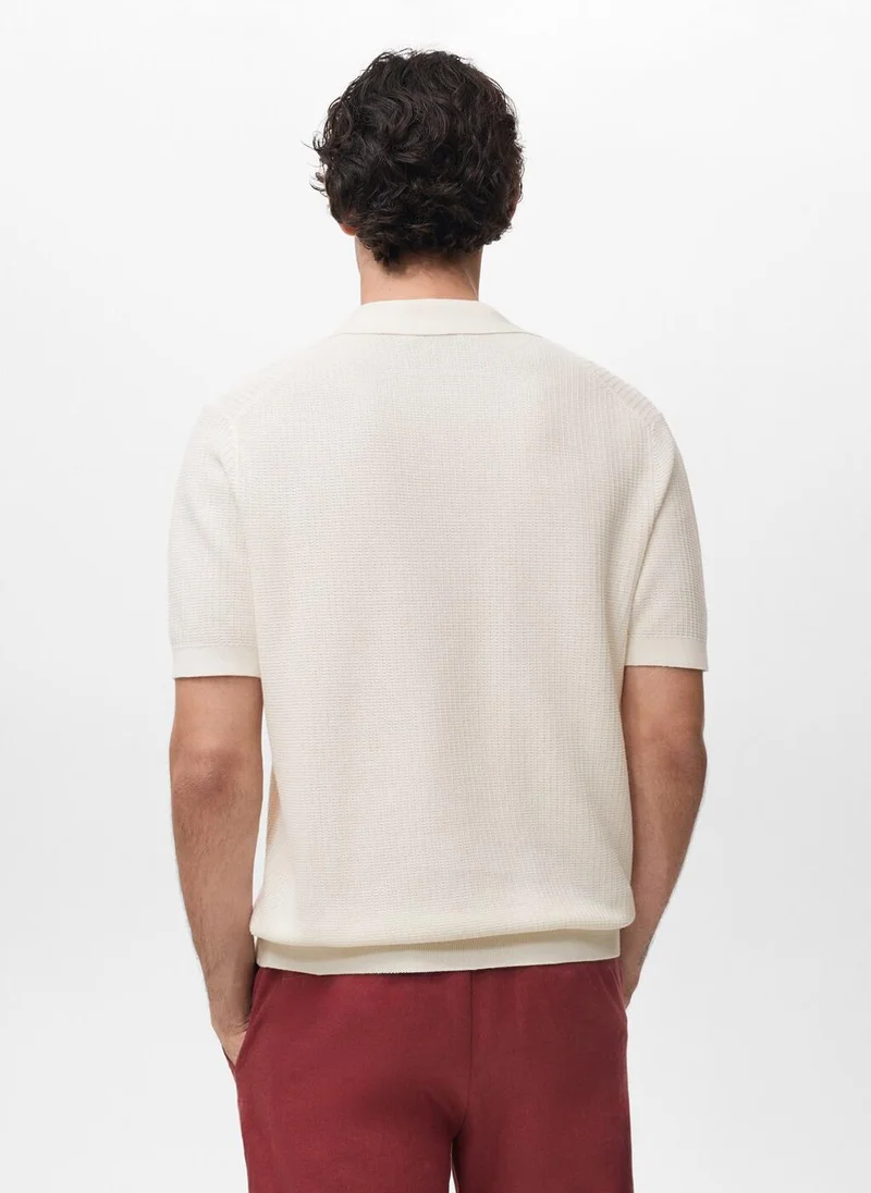 Mango Man Ribbed cotton knitted polo shirt