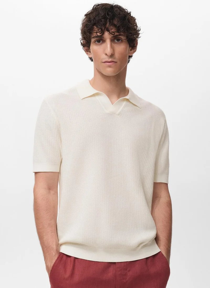 Mango Man Ribbed cotton knitted polo shirt