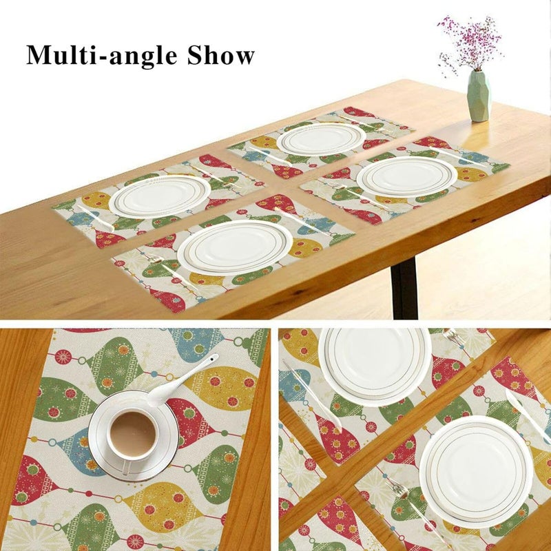 OTVEE Placemats Retro Christmas Balls and Stars Place Mats 6 Pcs Polyester Dinner Table Mat with Imitation Burlap Effect and Double Side Printed - Image 5