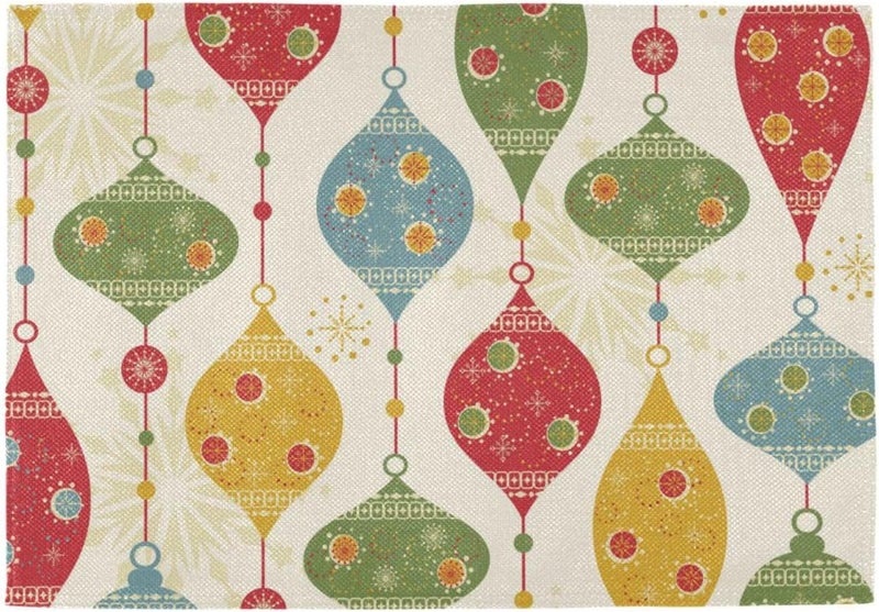 OTVEE Placemats Retro Christmas Balls and Stars Place Mats 6 Pcs Polyester Dinner Table Mat with Imitation Burlap Effect and Double Side Printed - Image 1