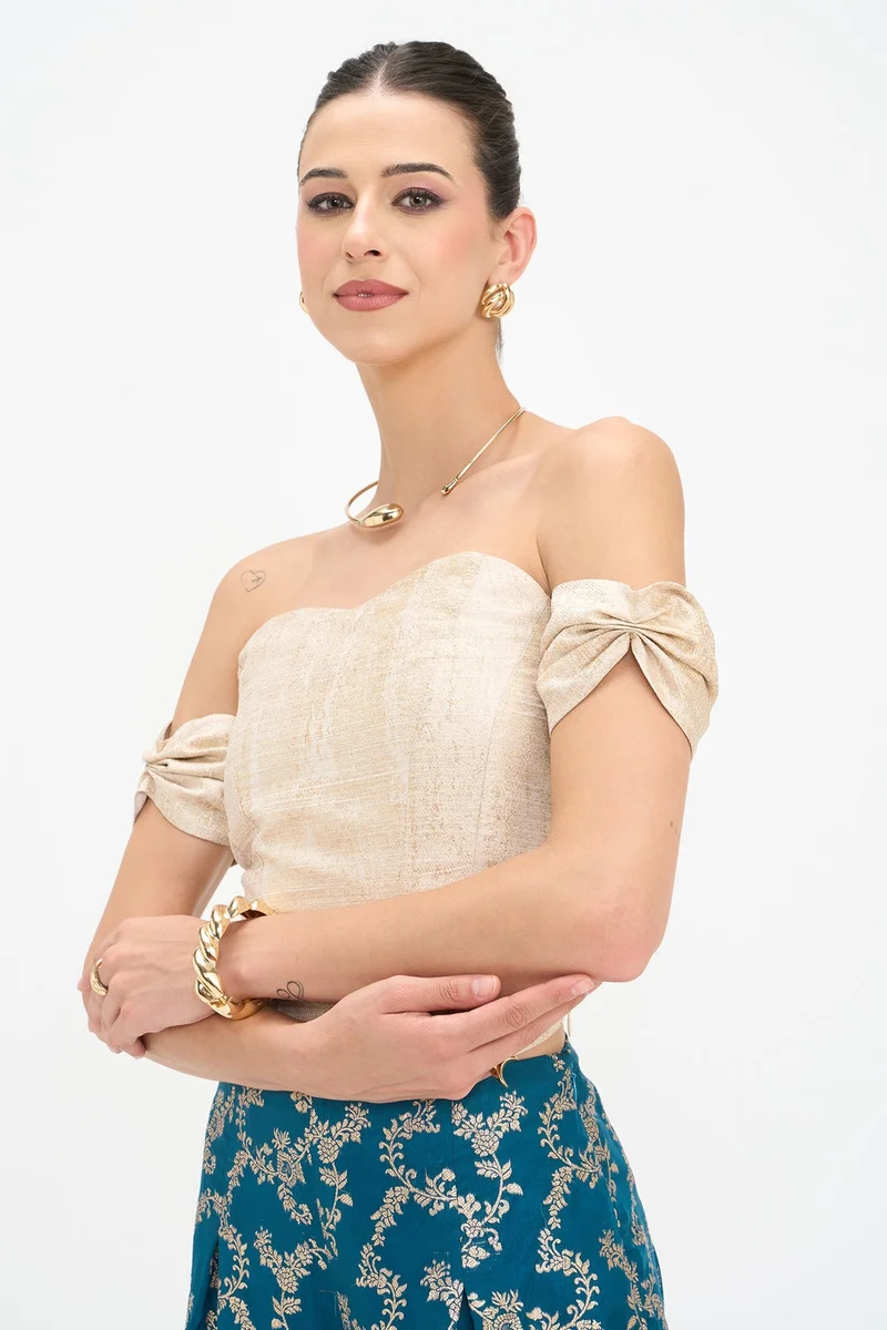 Virgio  Self Design Viscose Corset Crop Top for Women for Women | Best Price UAE