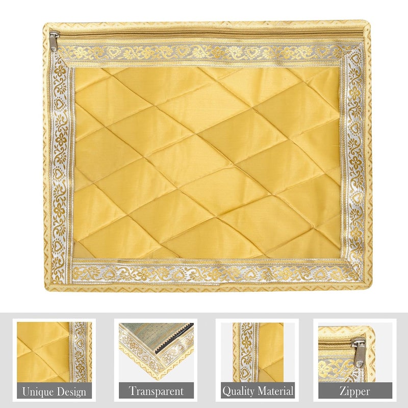 Kuber Industries Satin Saree Cover | Clothes Storage Bag | Single Packing Saree With Zip Closure | Wardrobe Organizer | Cloth Stoarge | 4 Side Lace Saree Cover | Pack Of 6 | Golden, 36 Cm, 1 Cm - Image 2