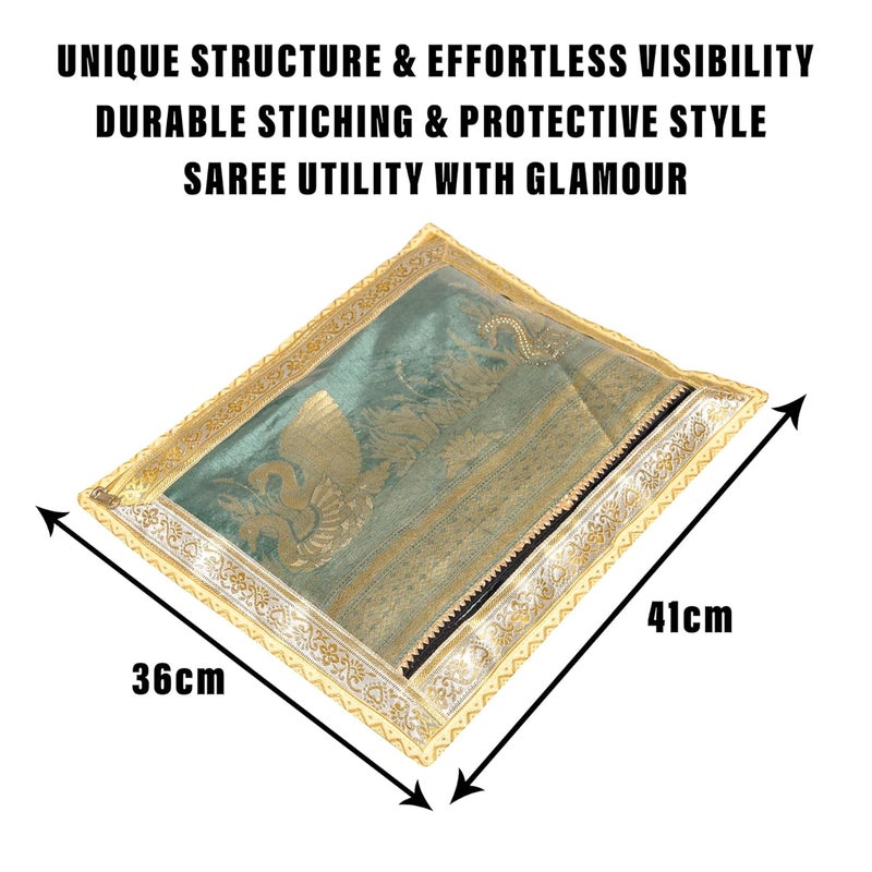 Kuber Industries Satin Saree Cover | Clothes Storage Bag | Single Packing Saree With Zip Closure | Wardrobe Organizer | Cloth Stoarge | 4 Side Lace Saree Cover | Pack Of 6 | Golden, 36 Cm, 1 Cm - Image 3