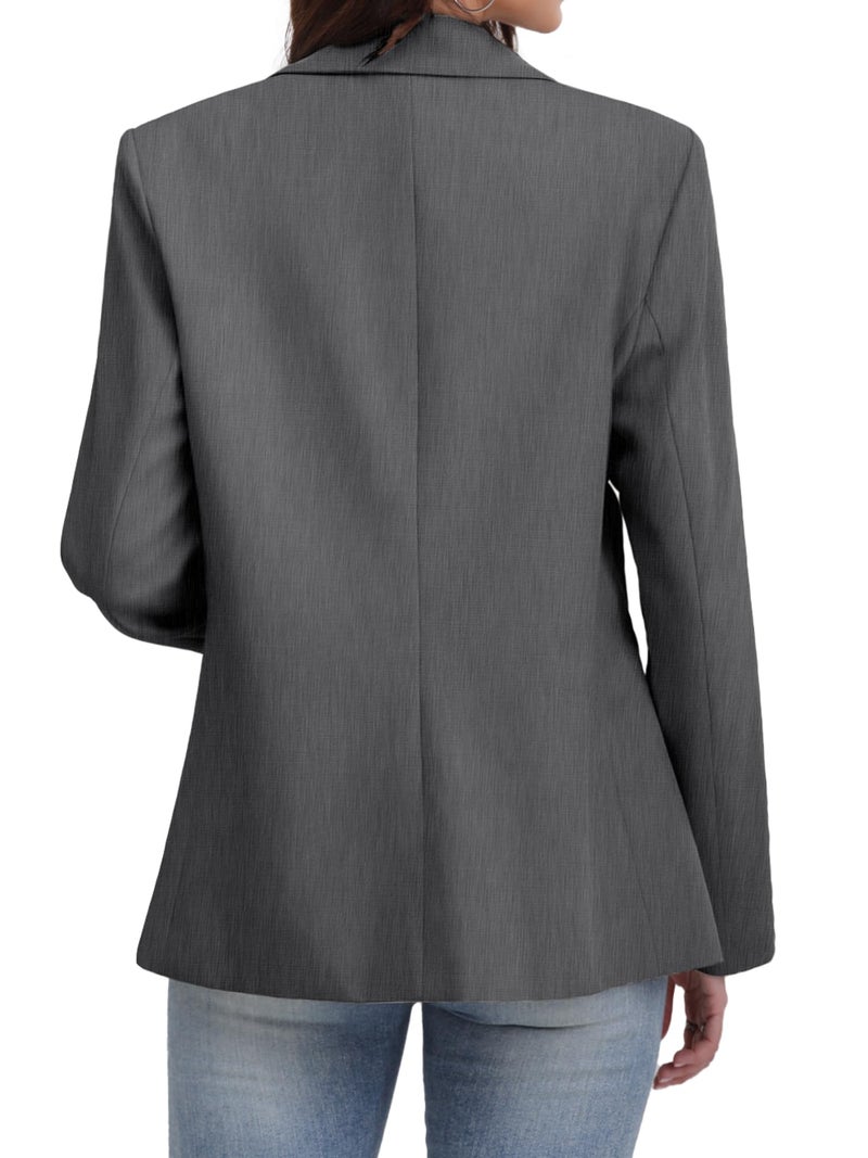 ELLEVEN Blazers for Women Business Casual Work Office Long Sleeve Lightweight Button Pockets Notched Lapel Collar Slim Fit Professional Suit Jacket Coat Outfits Padded Shoulder Textured Gray XX-Large - Image 2