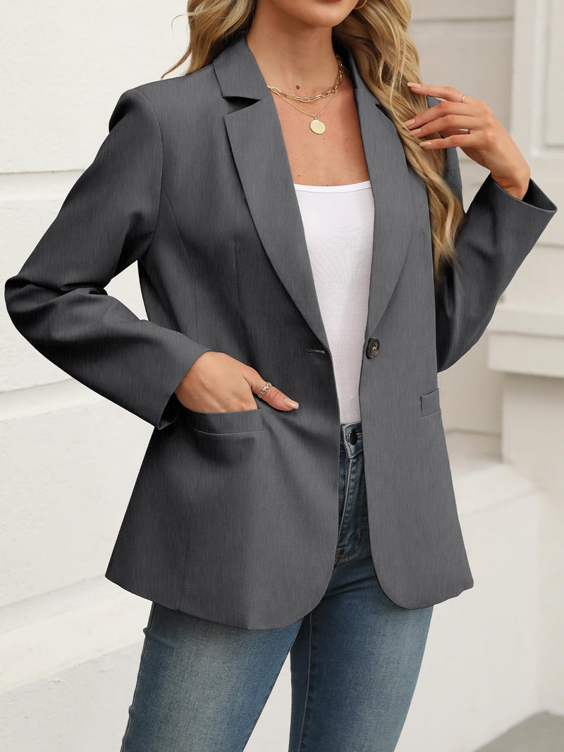 ELLEVEN Blazers for Women Business Casual Work Office Long Sleeve Lightweight Button Pockets Notched Lapel Collar Slim Fit Professional Suit Jacket Coat Outfits Padded Shoulder Textured Gray XX-Large - Image 3