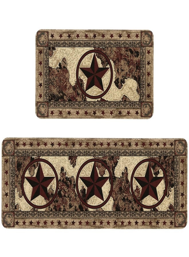 Kuyuayee Farmhouse Rustic Kitchen Mats Set of 2 Non Slip Western Texas Star Kitchen Rugs Home Decor Low-Profile Washable Floor Mat 17x47 Inch and 17x29 Inch - Image 1