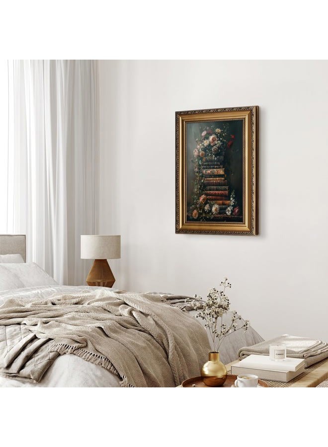 ASTRDECOR Framed Vintage Floral Wall Art - Moody Flowers Books Art Oil Painting, Vintage Wildflowers Dark Academia Floral Gallery Wall Decor Picture, Rustic Country Canvas Decor for Living Room Office 16''x24'' - Image 5