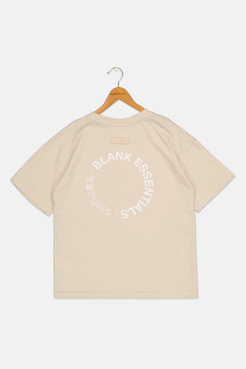Blank Essentials Kids Boy Short Sleeve Brand Logo T-shirt, Beige - Image 3