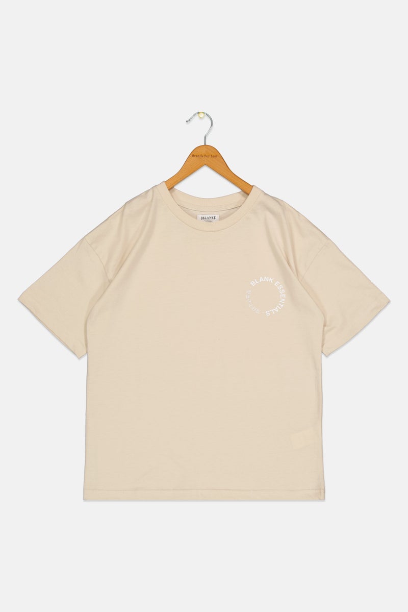 Blank Essentials Kids Boy Short Sleeve Brand Logo T-shirt, Beige - Image 2