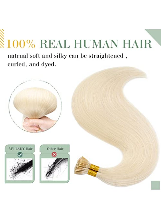 My Lady MYLADY I Tip Hair Extensions Human Hair 100 Strands 16 Inch Platinum Blonde Pre Bonded ITip Human Hair Extensions Cold Fusion Stick Tip Hair Extensions 50g - Image 3