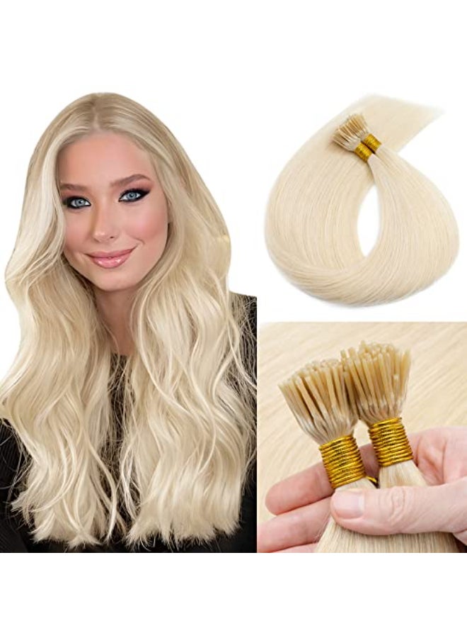 My Lady MYLADY I Tip Hair Extensions Human Hair 100 Strands 16 Inch Platinum Blonde Pre Bonded ITip Human Hair Extensions Cold Fusion Stick Tip Hair Extensions 50g - Image 1