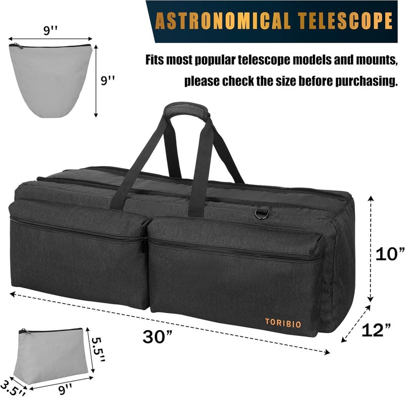 TORIBIO Telescope Case Bag, Padded Storage Bag and Carrying Case for Astronomical Telescope, Telescope Travel Bag with Pockets & Buckled Straps to Easily Secure Optical Tube & Tripod - Image 2