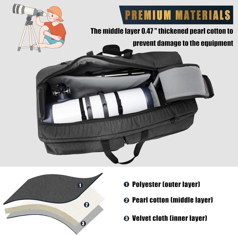 TORIBIO Telescope Case Bag, Padded Storage Bag and Carrying Case for Astronomical Telescope, Telescope Travel Bag with Pockets & Buckled Straps to Easily Secure Optical Tube & Tripod - Image 5