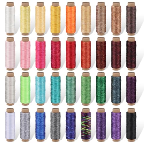 JUPEAN 36 Colors Waxed Thread, 1188 Yards Colorful Leather Thread, 33 Yards Per Color Waxed Polyester Cord, Sewing Threads, Hand Stitching Threads for Hand Sewing - Image 1
