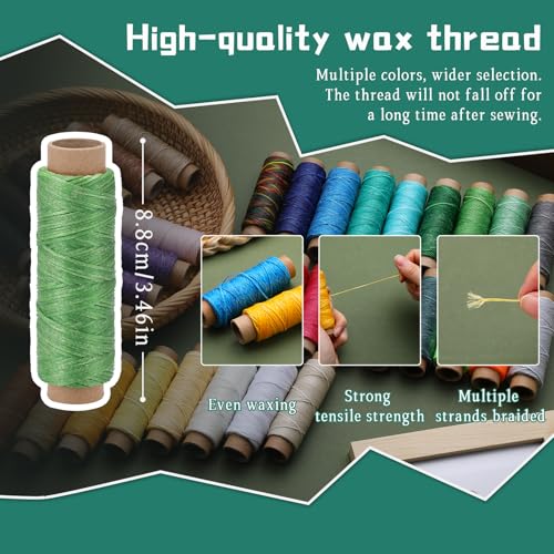 JUPEAN 36 Colors Waxed Thread, 1188 Yards Colorful Leather Thread, 33 Yards Per Color Waxed Polyester Cord, Sewing Threads, Hand Stitching Threads for Hand Sewing - Image 3