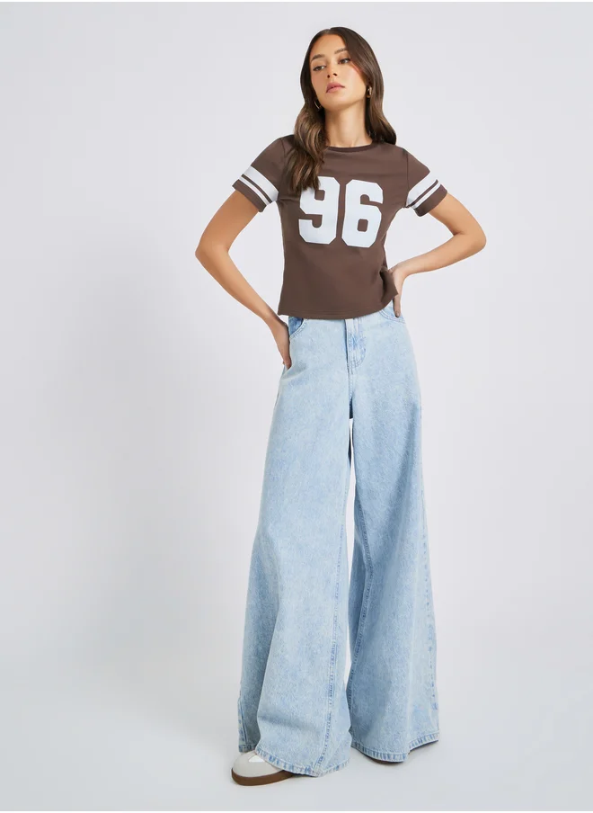 ستايلي Styli Varsity Print Short Sleeve Cropped Fitted T-Shirt