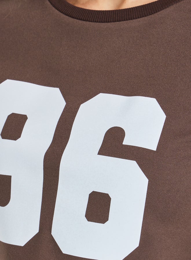 Styli Varsity Print Short Sleeve Cropped Fitted T-Shirt - Image 4