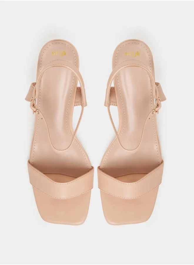 Styli Slim Strap Block Heel Sandals