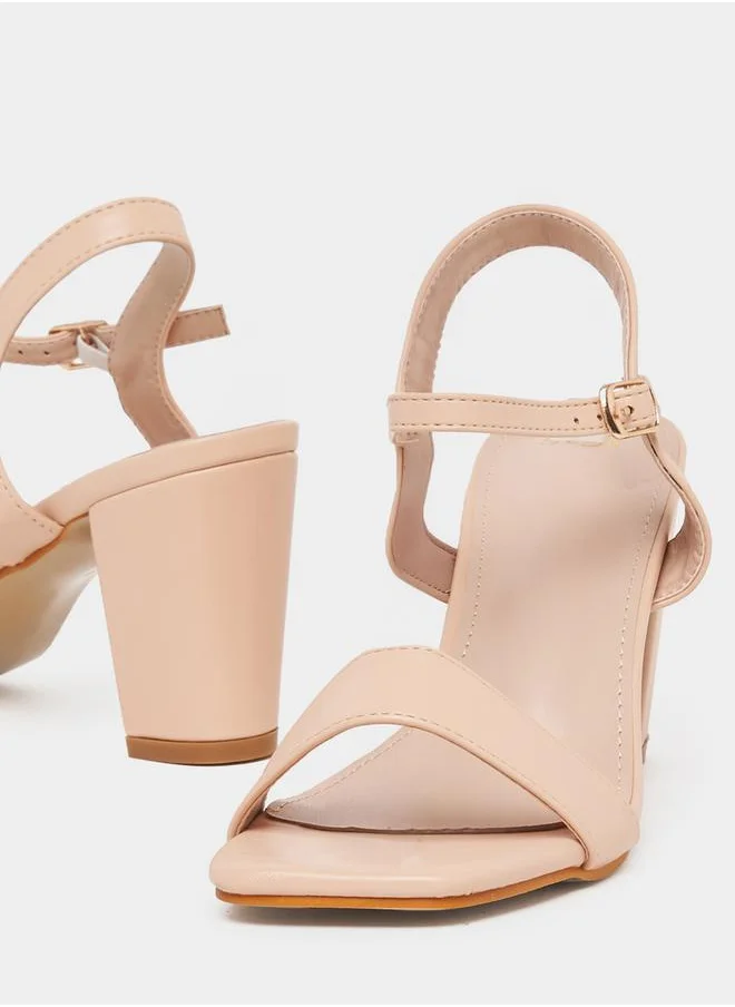 Styli Slim Strap Block Heel Sandals