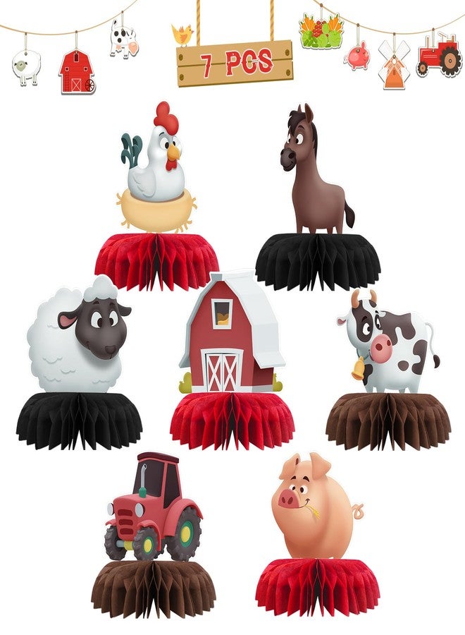 INNORU Farm Animals Table Honeycomb Centerpieces, Farm Baby Shower Party 3D Honeycomb Table Toppers Barn Birthday Party Table Decorations Farm Cute Animals Favor Photo Booth Props 7 PCS - Image 1