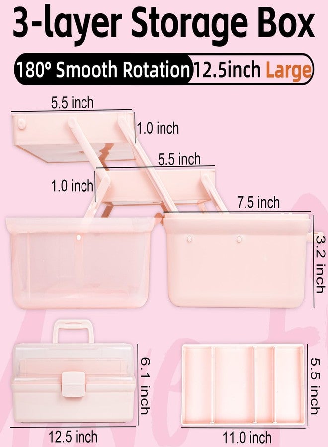 TERGOO 12.5in 3-Layer Multipurpose Craft Organizers and Storage with Adjustable Dividers, Portable Tackle Box, Folding Art & Craft Case for Medicine, Tool, Sewing Organizer (Pink) - Image 2
