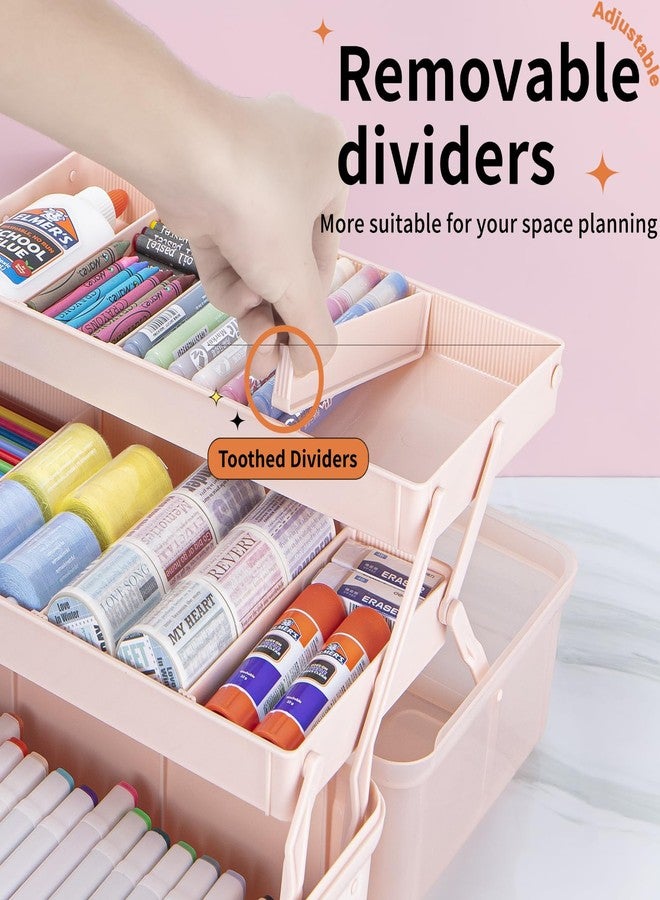 TERGOO 12.5in 3-Layer Multipurpose Craft Organizers and Storage with Adjustable Dividers, Portable Tackle Box, Folding Art & Craft Case for Medicine, Tool, Sewing Organizer (Pink) - Image 3