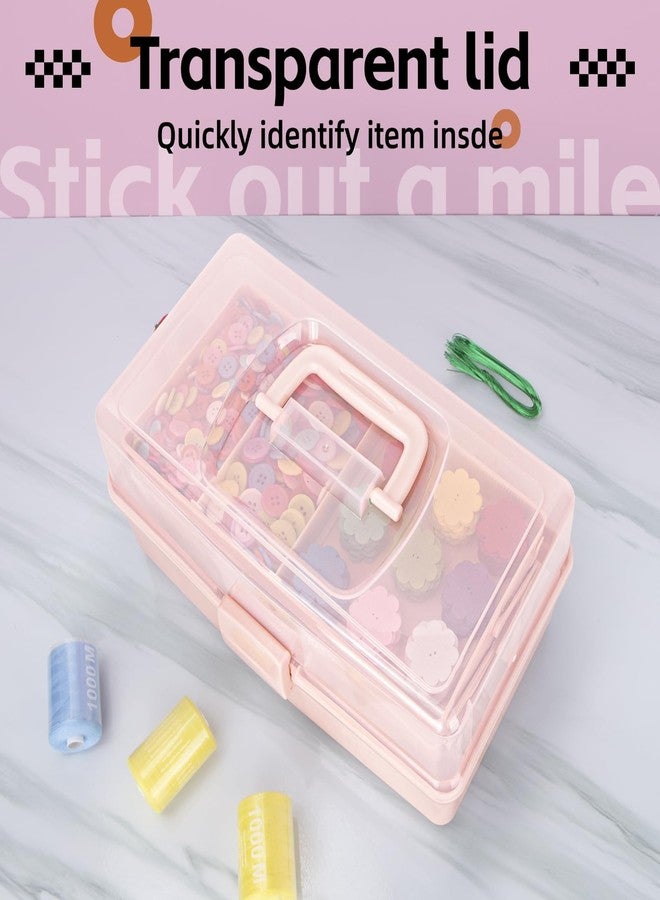 TERGOO 12.5in 3-Layer Multipurpose Craft Organizers and Storage with Adjustable Dividers, Portable Tackle Box, Folding Art & Craft Case for Medicine, Tool, Sewing Organizer (Pink) - Image 5