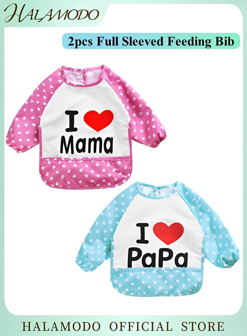 HALAMODO 2pcs Full Sleeved Feeding Bib Mess Proof Baby Bib Outfit Waterproof Bib Eating Smocks Apron for Infant Toddler Baby - Image 1