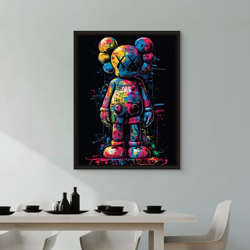 Art Decor Framed Canvas Wall Art of KAWS Pop Art KAWS Street Graffiti Portrait Print Wall Décor for Home Living Room Bedroom Gifting 30x40cm - Image 2