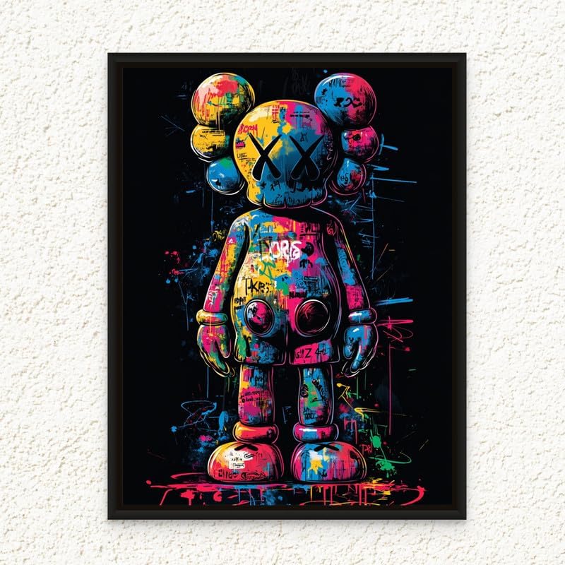 Art Decor Framed Canvas Wall Art of KAWS Pop Art KAWS Street Graffiti Portrait Print Wall Décor for Home Living Room Bedroom Gifting 30x40cm - Image 1