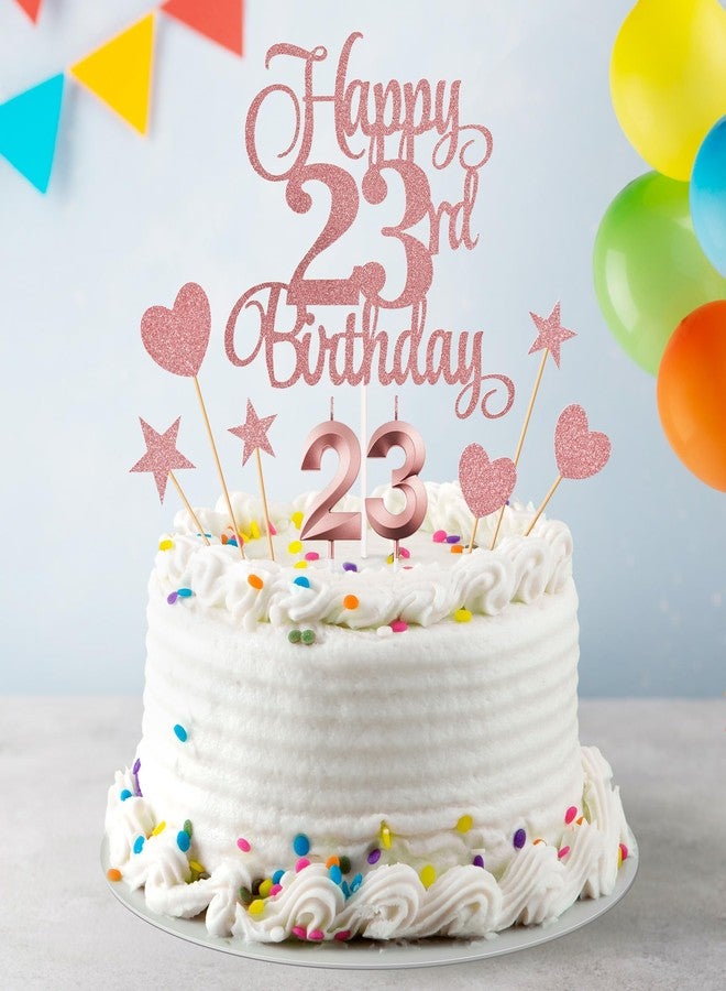 Lecferrarc 23rd Birthday Cake Toppers, 23rd Birthday Candles Numeral Candles and Glitter Cake Decorations Toppers Set for Party Supplies (Rose Gold) - Image 5