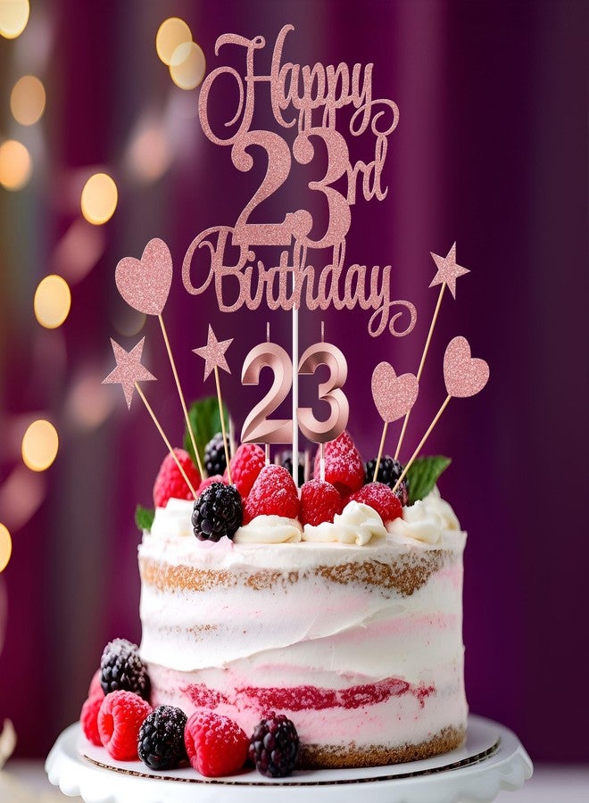 Lecferrarc 23rd Birthday Cake Toppers, 23rd Birthday Candles Numeral Candles and Glitter Cake Decorations Toppers Set for Party Supplies (Rose Gold) - Image 4