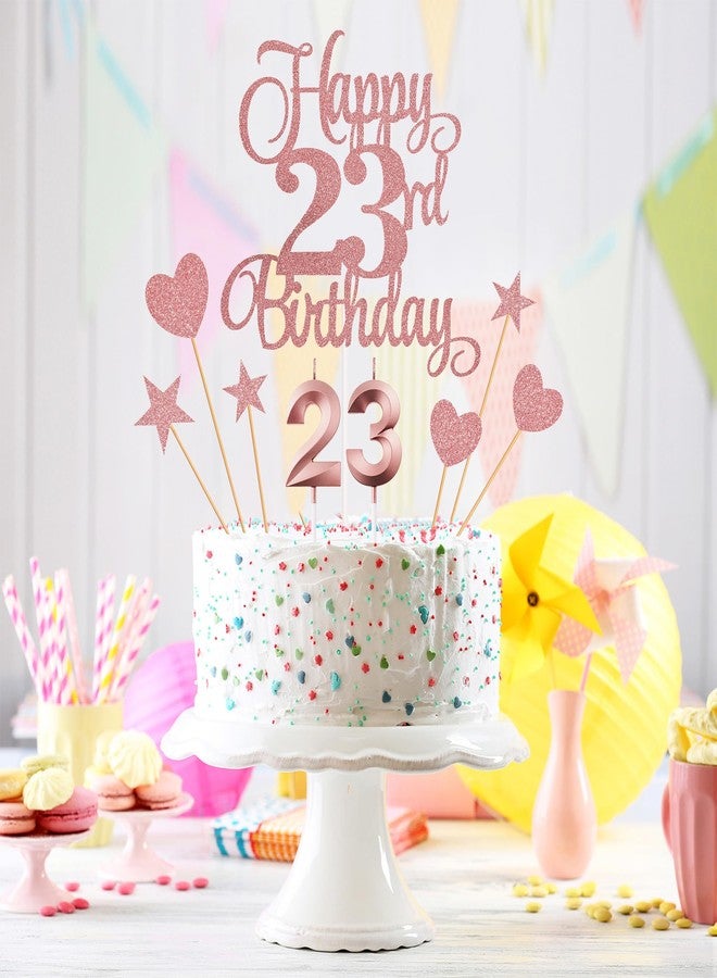 Lecferrarc 23rd Birthday Cake Toppers, 23rd Birthday Candles Numeral Candles and Glitter Cake Decorations Toppers Set for Party Supplies (Rose Gold) - Image 3