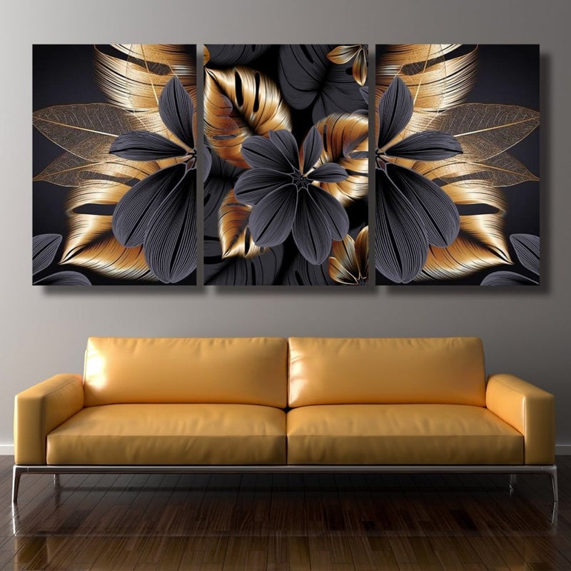 ماركتنا ثلاث لوحات قماشية بتصميم وردة مع برواز مجوف مقاس (150×70) ثلاث قطع - Image 1