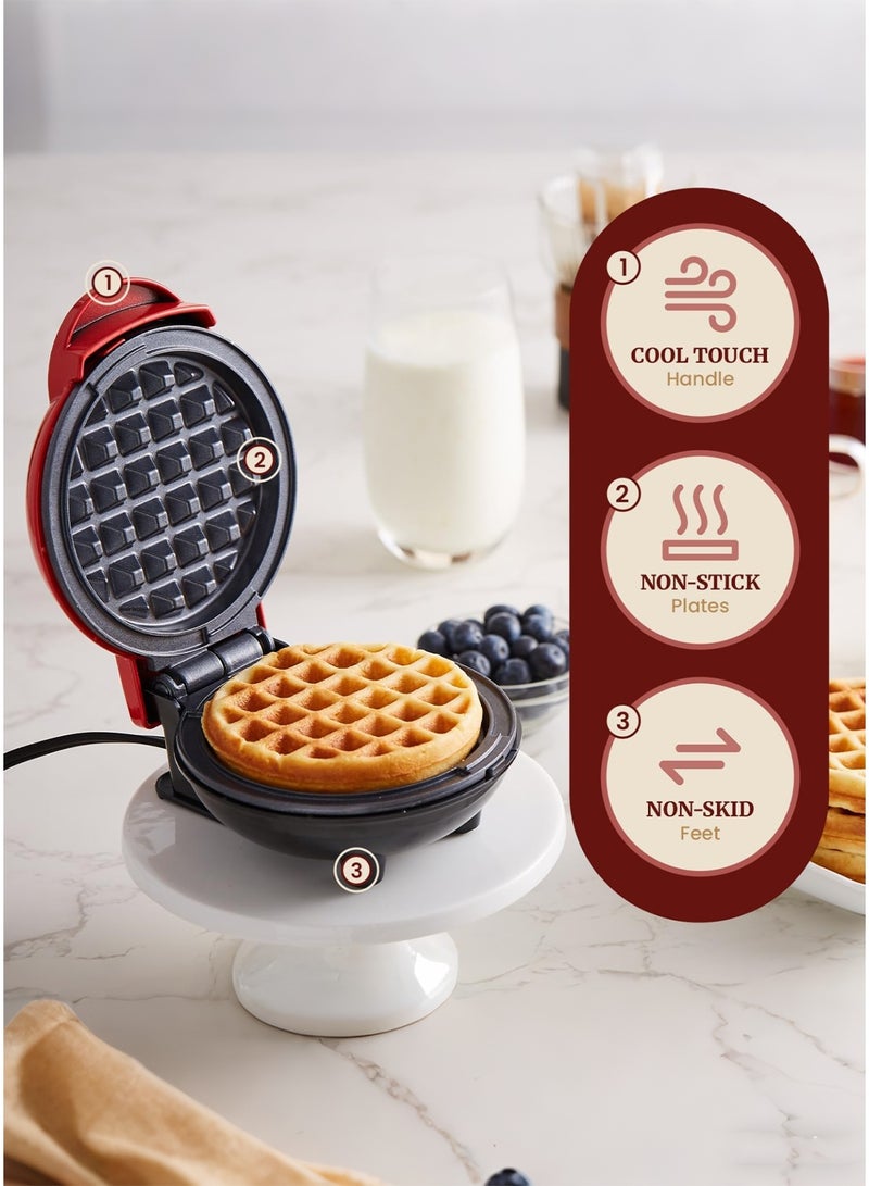 CUBEXELL Waffle Maker 4.5”Nonstick Waffle Iron Quick Heat-Up 350W Multipurpose Breakfast Maker For Waffle/Bread/Pizza/Cake/Sandwich (Red) - Image 2